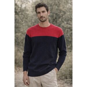 08 sircus Mens Medium  100% Cashmere Colorblock Sweater Red Crew Neck Quiet Lux